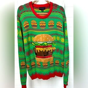 Blizzard Bay Ugly Christmas Sweater Hamburger, Green XL